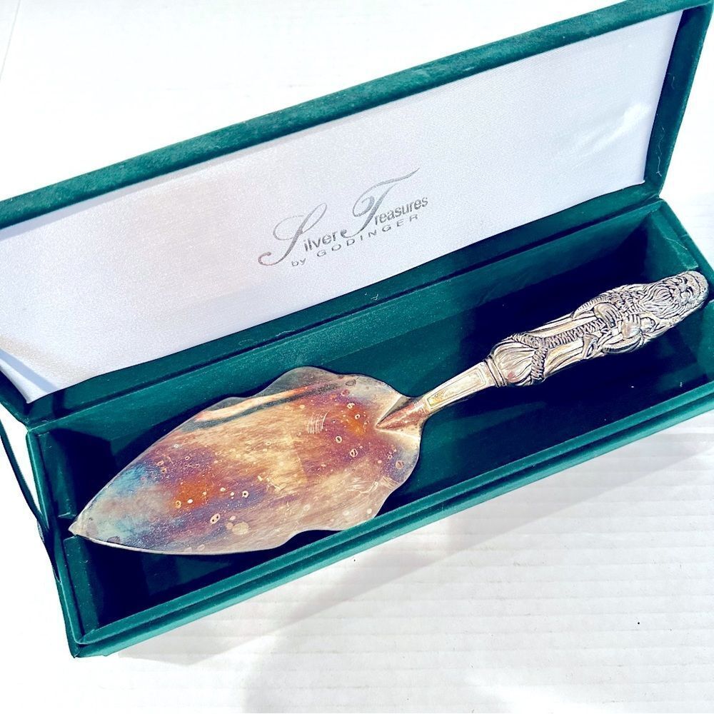 Godinger Silverplate Santa‎ Claus Cake Knife Pie Server Vintage Velvet Box